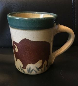 Monroe Salt Pottery 12 Ounce Bison Buffalo Coffee Mug Euc Rare