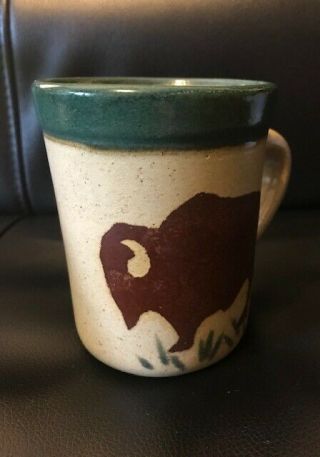 Monroe Salt Pottery 12 Ounce Bison Buffalo Coffee Mug EUC rare 3