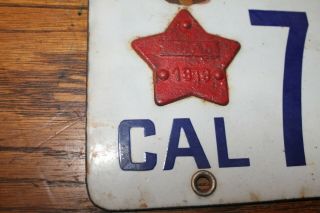 RARE 1919 CA California Porcelain License Plate with Star 2