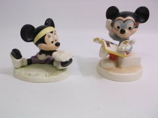 Goebel Walt Disney Prod.  Mickey Stamp Collector & Minnie Aerobics Rare Signed