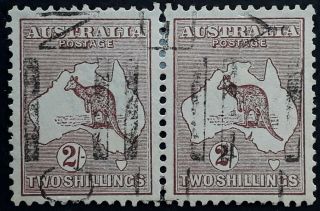 Rare 1924 - Australia Pair 2/ - Maroon Kangaroo Stamps 3rd Wmk Nick In Frame