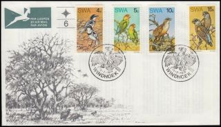 South West Africa Swa 1974 Rare Birds Set (x4) Fdc (id:677/d53410)