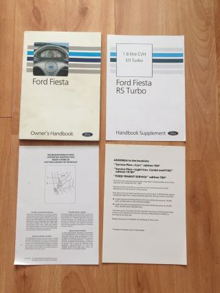 Rare Ford Fiesta Rs Turbo Owners Manuals & Handbook Pack 4
