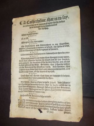 1564 - Book Of Common Prayer Leaf - Title Page To The Catechism Section - Folio - Rare