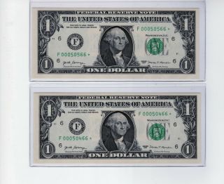2017 Atlanta " F " $1 Star Notes Two (2) Uncirculated Very Rare Star Notes Uncs