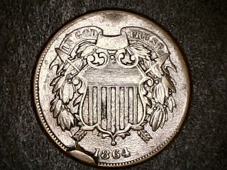 1864 Two Cent Piece Rare Major Error Obverse Cracked Die Cud