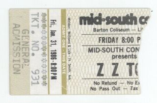 Rare Zz Top & Jimmy Barnes 1/31/86 Little Rock Ar Barton Coliseum Ticket Stub