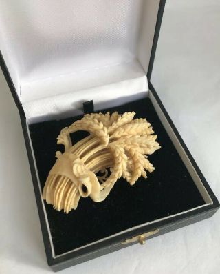 Vintage Art Deco Jewellery Rare Carved Corn Flower Celluloid Brooch Dress Pin 2