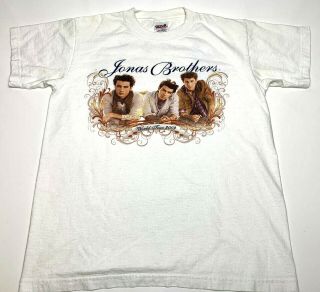 Jonas Brothers 2009 World Tour White Concert T - Shirt - Youth Large - Anvil Rare