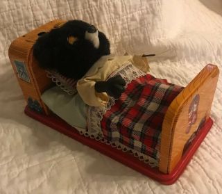1950s Linemar Battery Operated Sleeping Baby Bear Vintage Tin Litho Toy Tlc Rare