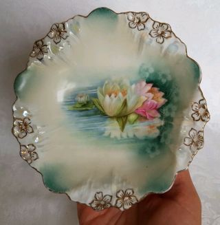 Antique Rs Prussia Reflecting Water Lily Fruit/dessert Bowl Art Nouveau Rare