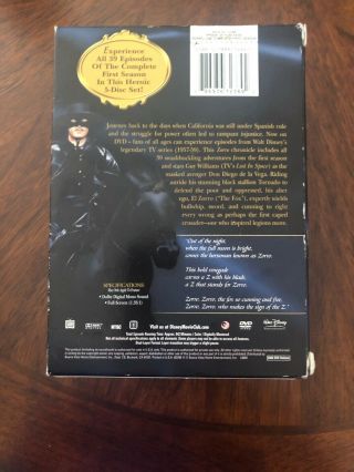 Walt Disney ' s Zorro The Complete First Season 1st Box Set DVD 5 Disc Set RARE 2