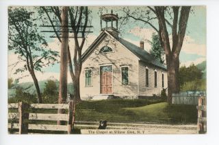 Chapel At Willow Glen Ny Dog In Foreground—rare Hand - Colored Antique Pc 1911