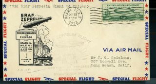 Rare 1933 Century Of Progress Miami To Chicago Cachet Cover Graf Zeppelin Lz 127