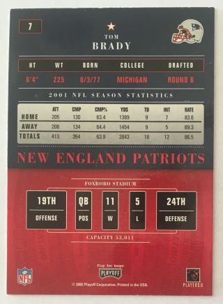 Tom Brady 2002 Playoff Contenders Season Ticket Rare Early Card 7 2