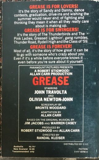 GREASE movie Novel 1978 John Travolta Book Rare 2