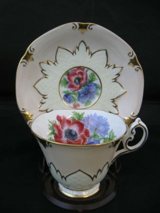 Paragon England Bone China Hand Painted Cabinet Cup & Saucer Rare Molded Shape