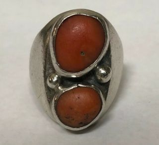 Rare Anselm Wallace Zuni Old Pawn Sterling Silver Red Coral Ring Xl