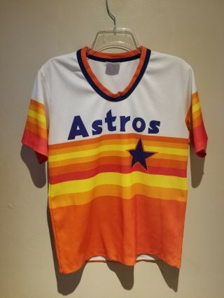 Vintage Rare Houston Astros Mlb Baseball Home Jersey Medium Proknit 80s Vtg