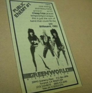 Motley Crue Rare 1982 Music Biz Promo Trade Advert Public Enemy 1 In Cond.