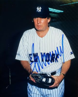 Very Rare Signed President Donald Trump Autograph 8x10 In Yankee Uniform W