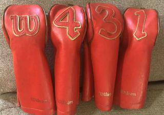 Vintage Wilson Rare Red Leather Golf Club Covers 1 - 3 - 4 - W Clubs Made In Usa