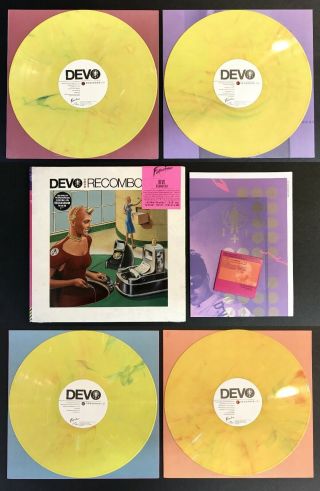 Devo Recombo Dna Rare Uk 4lp Yellow Splatter Vinyl Box Set With Poster,  Cd -