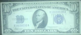 Rare 1934 C $10 Dollar Bill Silver Certificate Blue Seal Almost Uncirculated