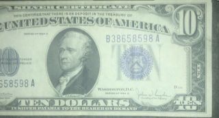 RARE 1934 C $10 Dollar Bill Silver Certificate Blue Seal ALMOST UNCIRCULATED 3