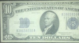 RARE 1934 C $10 Dollar Bill Silver Certificate Blue Seal ALMOST UNCIRCULATED 4