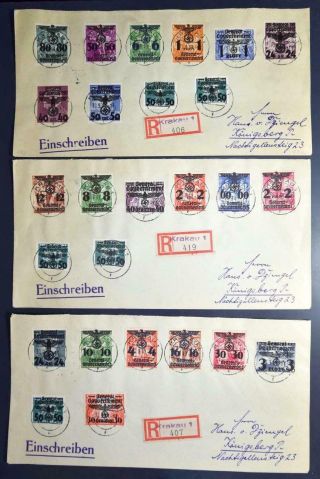 Germany In Occupied Poland 1940 Cpl Prov Set On Rare Reg Covers To.  Look,  Polska