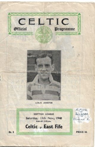 Celtic V East Fife Nov 1948 Rare Programme