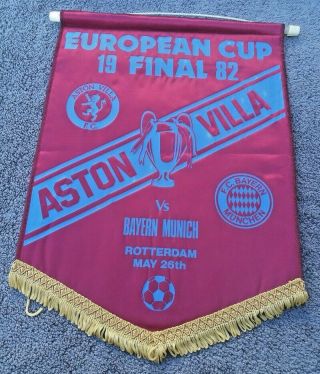 Rare 1982 Aston Villa V Bayern Munich Large European Cup Final Pennant