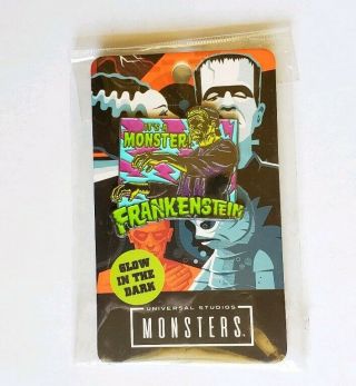 Rare Glow In The Dark Frankenstein Metal Pin - Universal Monsters Its A