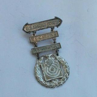 Rare Vintage Sterling Silver Military Medal Pin Us Marines Corps Shooting Pistol