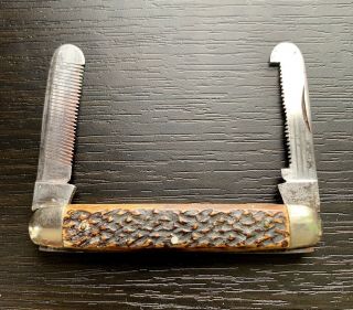 Antique Sheffied England Rare 2 Serrated Bladed Pocket Knife - 3 1/2” Closed