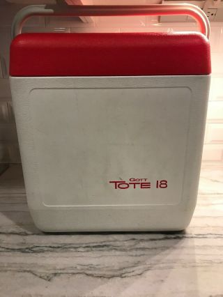 Vintage Gott Tote 18 Cooler Red Top White Handle Rare