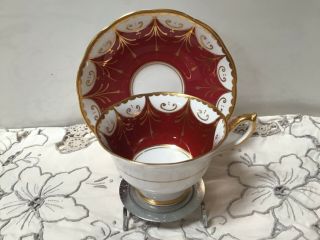 Vtg Royal Albert Bone China Rare Footed Teacup/saucer Gold Scrolls/crimson Red