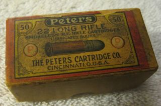 Vintage Antique Peters Smokeless 22 Long Rifle Cincinnati Oh Ammo Box,  2216,  Rare