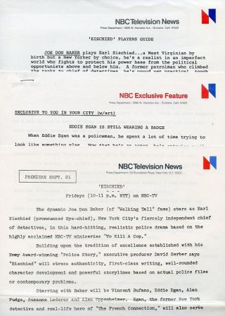 Joe Don Baker Eddie Egan Eischied Rare 1979 Nbc Tv Press Material