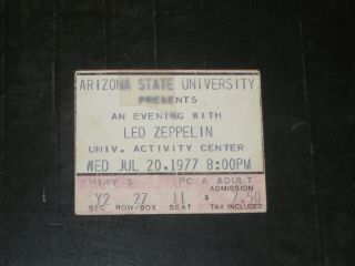Led Zeppelin 1977 Concert Ticket Stub Tempe Arizona July 20,  1977 Rare