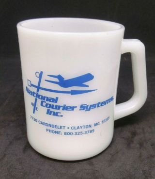 Rare Vintage National Courier Systems Milk Glass Coffee Cup Mug Clayton Mo 3.  75 "