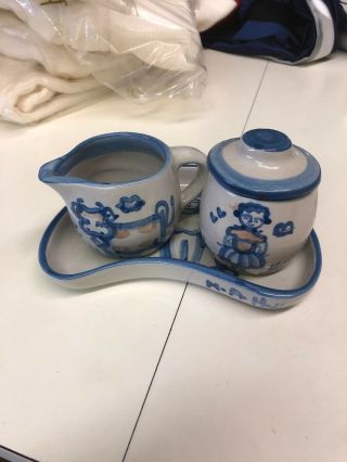Rare Set Ma Hadley Pottery Cow Creamer And Wife Sugar Bowl With Lid And Tray
