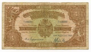 Tonga 4 Shillings 1966 Note Rare