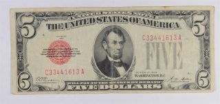 Uncommon 1928 - B $5.  00 Red Seal Us Note - Rare Note 576