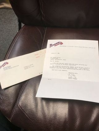 Atlanta Braves Rare Bobby Cox Signed Letter On Braves Letter Head