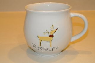 Pottery Barn Reindeer Coffee / Tea Cups / Mugs Rudolph Xmas Retired Rare