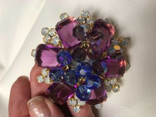 Juliana D&E Brooch Open Back High End Pin Rare Purple Blue Opalecent STUNNING 5