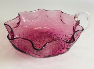 Depression Era Glass Transparent Pink Candy Dish Fluted With Loop Handle - Rare