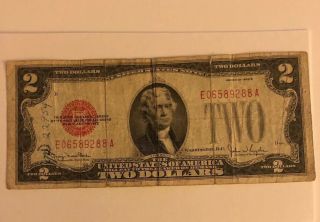 Series 1928g Two Dollar $2 Bill Large Red Seal Us Note Rare Currency E06589288 A